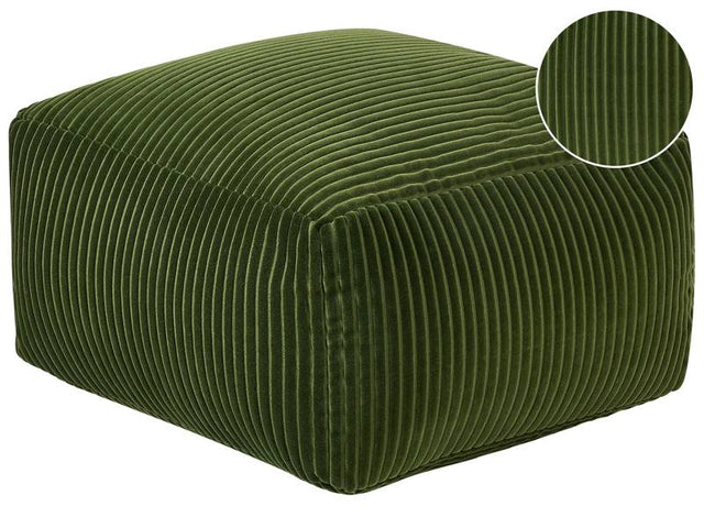 Pouffe Dark Green Corduroy EPS Beads Filling Solid Pattern Square Boho Modern Fabric Footstool Beliani