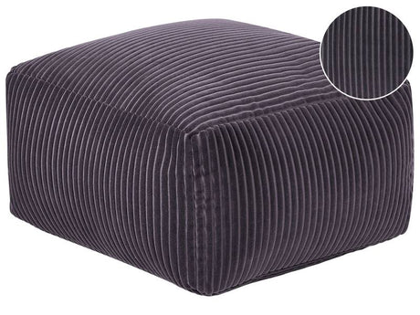 Pouffe Dark Grey Corduroy EPS Beads Filling Solid Pattern Square Boho Modern Fabric Footstool Beliani