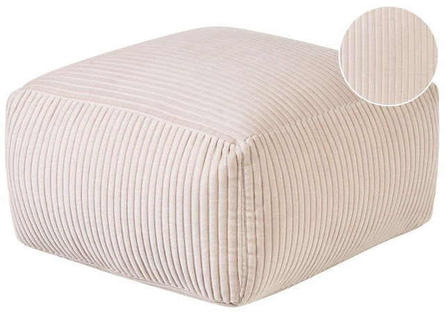 Pouffe Beige Corduroy EPS Beads Filling Solid Pattern Square Boho Modern Fabric Footstool Beliani