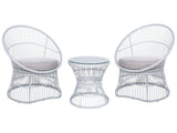 Balcony Bistro Set Off-White PE Rattan Cushions Coffee Table and 2 Chairs Modern Outdoor Design Beliani
