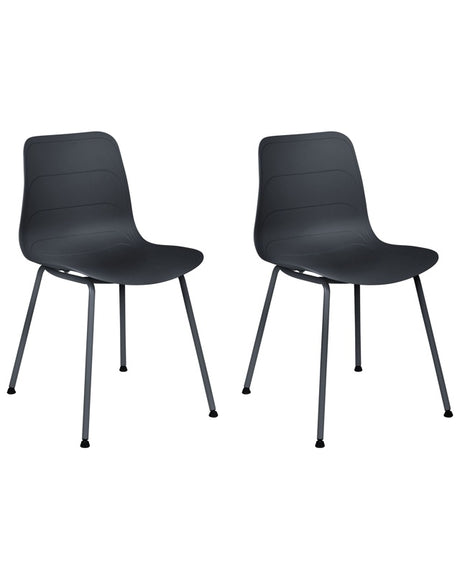 Set of 2 Dining Chairs Black Synthetic Seat Black Metal Legs Minimalist Design Backrest Modern Scandinavian Beliani