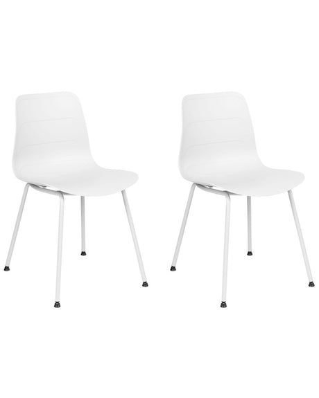 Set of 2 Dining Chairs White Synthetic Seat White Metal Legs Minimalist Design Backrest Modern Scandinavian Beliani