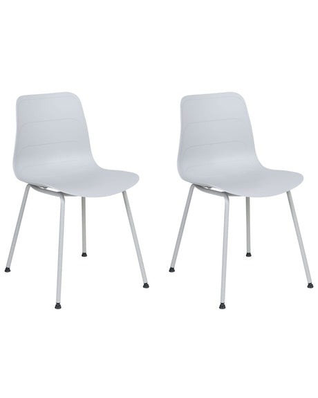 Set of 2 Dining Chairs Light Grey Synthetic Seat Metal Legs Minimalist Design Backrest Modern Scandinavian Beliani