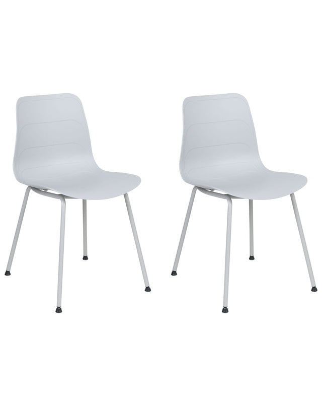 Set of 2 Dining Chairs Light Grey Synthetic Seat Metal Legs Minimalist Design Backrest Modern Scandinavian Beliani