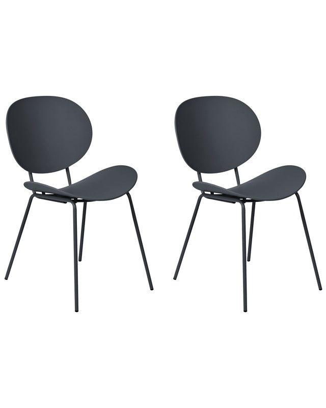 Set of 2 Dining Chairs Black Synthetic Seat Black Metal Legs Minimalist Design Backrest Modern Scandinavian Beliani