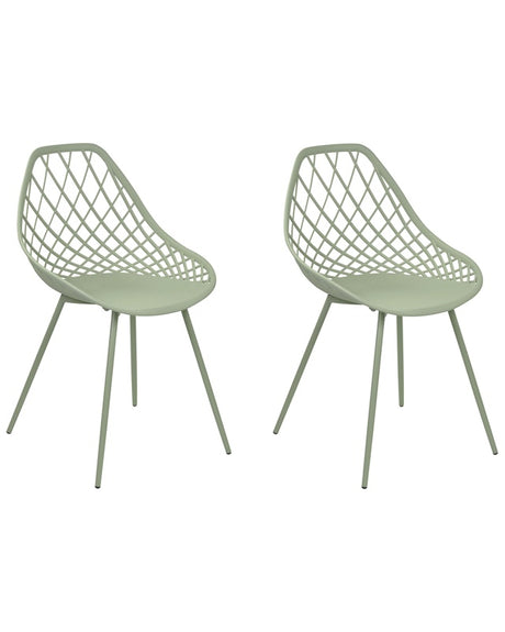 Set of 2 Dining Chairs Green Synthetic Seat Metal Legs Net Design Backrest Modern Scandinavian Beliani