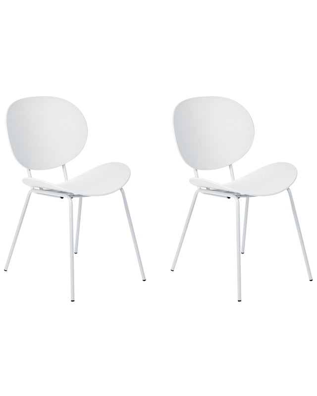 Set of 2 Dining Chairs White Synthetic Seat White Metal Legs Minimalist Design Backrest Modern Scandinavian Beliani