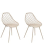 Set of 2 Dining Chairs Beige Synthetic Seat Metal Legs Net Design Backrest Modern Scandinavian Beliani