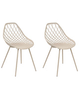 Set of 2 Dining Chairs Beige Synthetic Seat Metal Legs Net Design Backrest Modern Scandinavian Beliani