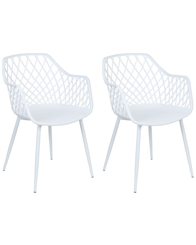 Set of 2 Dining Chairs White Synthetic Seat Metal Legs Open Net Back Modern Living Room Scandinavian Style Beliani