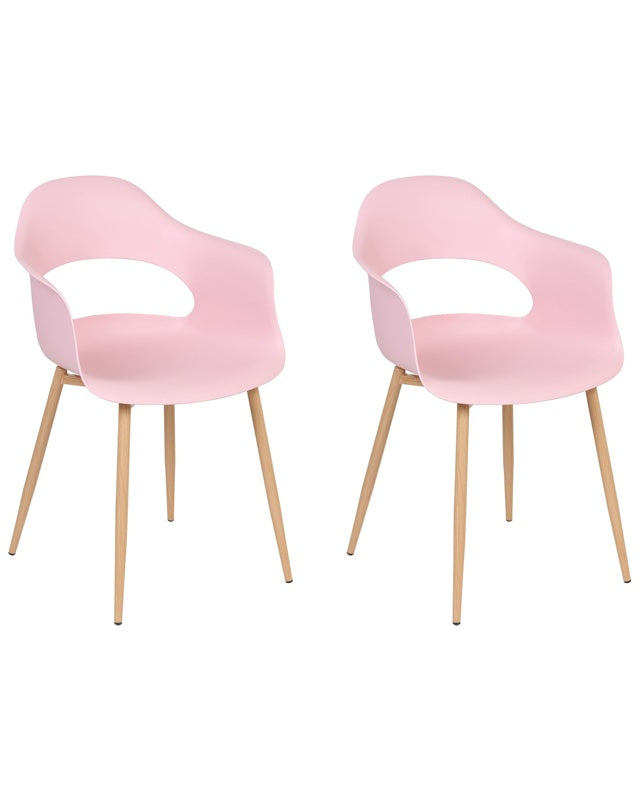 Set of 2 Dining Chairs Pink Synthetic Material Sleek Legs Decorative Home Furniture Dining Room Beliani