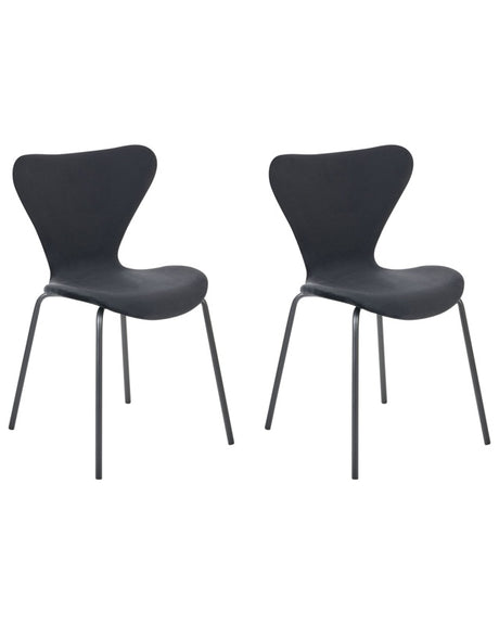 Set of 2 Dining Chairs Black Polyester Velvet Black Metal Legs Armless Modern Design Beliani