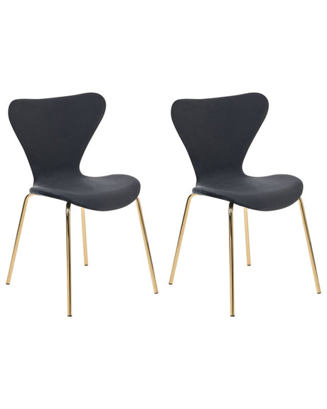 Set of 2 Dining Chairs Black with Gold Polyester Velvet Black Metal Legs Armless Modern Design Beliani