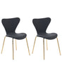 Set of 2 Dining Chairs Black with Gold Polyester Velvet Black Metal Legs Armless Modern Design Beliani