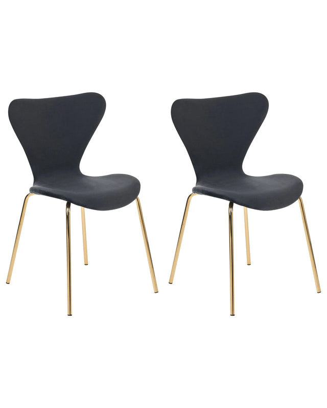 Set of 2 Dining Chairs Black with Gold Polyester Velvet Black Metal Legs Armless Modern Design Beliani