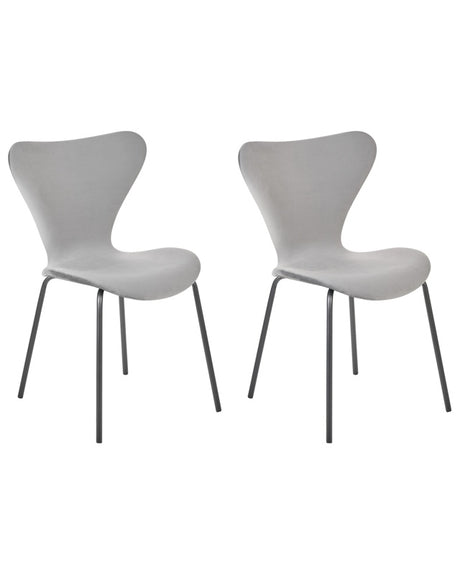 Set of 2 Dining Chairs Light Grey with Black Polyester Velvet Black Metal Legs Armless Modern Design Beliani