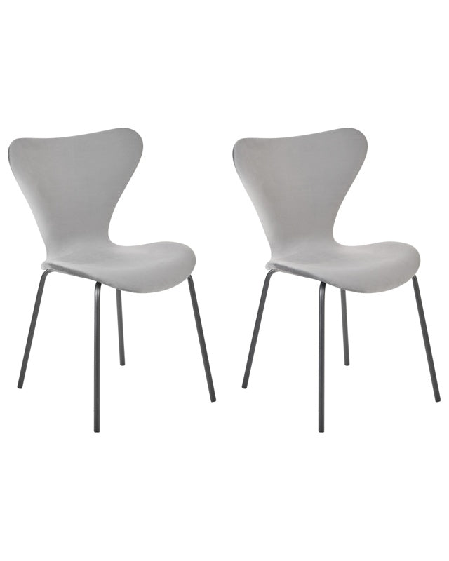 Set of 2 Dining Chairs Light Grey with Black Polyester Velvet Black Metal Legs Armless Modern Design Beliani