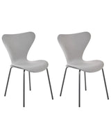 Set of 2 Dining Chairs Light Grey with Black Polyester Velvet Black Metal Legs Armless Modern Design Beliani