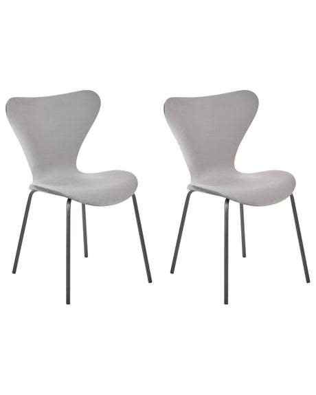 Set of 2 Dining Chairs Light Grey with Black Polyester Velvet Black Metal Legs Armless Modern Design Beliani