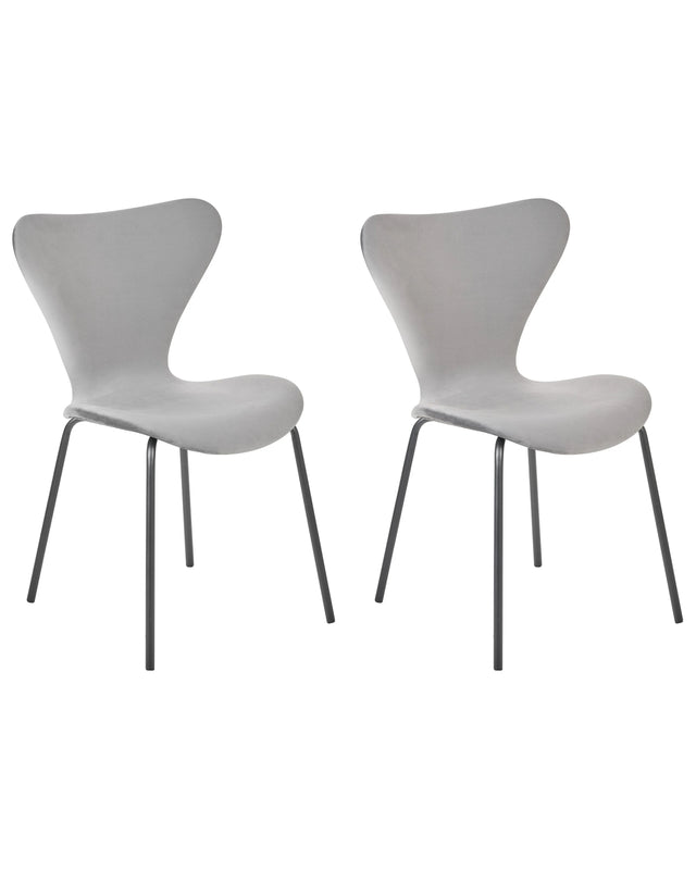 Set of 2 Dining Chairs Light Grey with Black Polyester Velvet Black Metal Legs Armless Modern Design Beliani