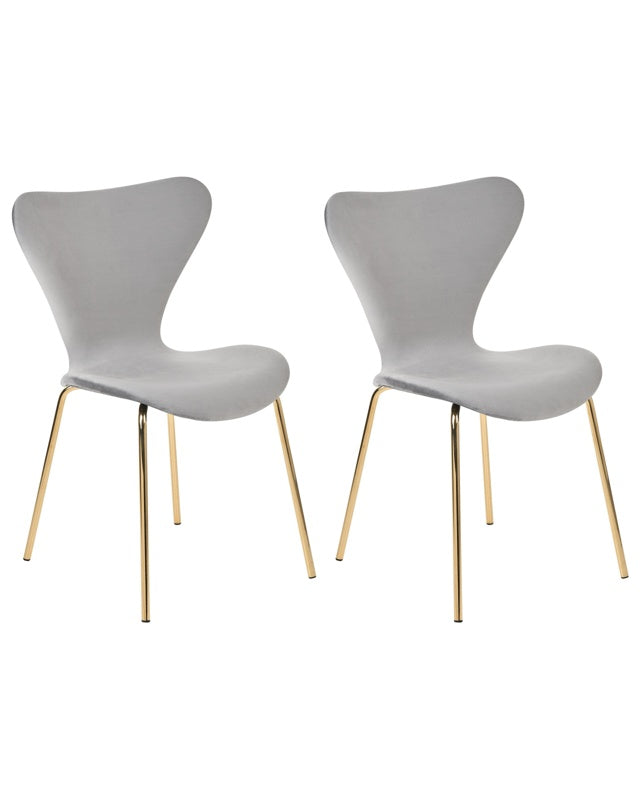 Set of 2 Dining Chairs Light Grey with Gold Polyester Velvet Black Metal Legs Armless Modern Design Beliani