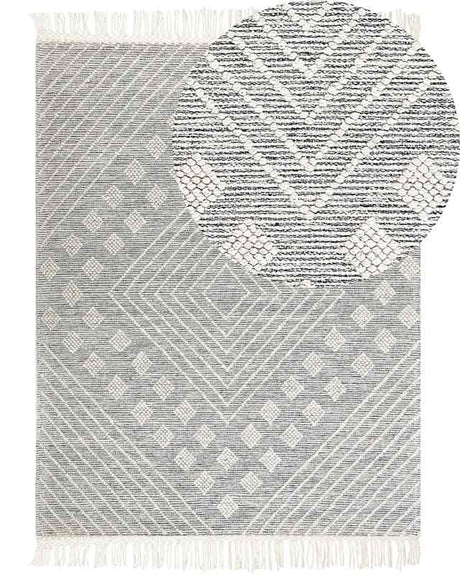 Area Rug White and Grey Wool 160 x 230 cm Hand Woven Geometric Pattern Scandinavian Style Living Room Bedroom Beliani