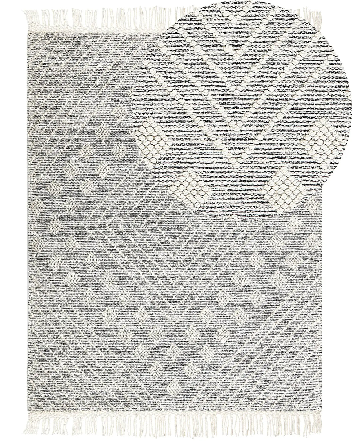 Area Rug White and Grey Wool 160 x 230 cm Hand Woven Geometric Pattern Scandinavian Style Living Room Bedroom Beliani