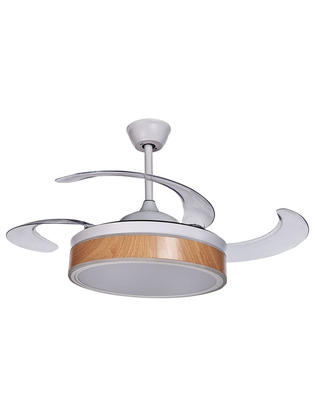 Ceiling Fan with Light Ventilator White Synthetic Material Iron Retractable Blades Remote Control Light Wood Grain Effect Modern Traditional Living Room Beliani