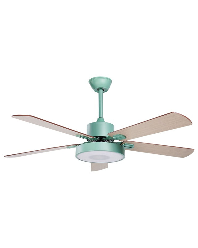 Ceiling Fan with Light Ventilator Green Synthetic Material Iron Remote Control Light Wood Grain Effect Traditional Living Room Beliani