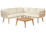 Garden Conversation Set Beige Rope Corner Sofa Wooden Table Outdoor Patio Modern  Beliani