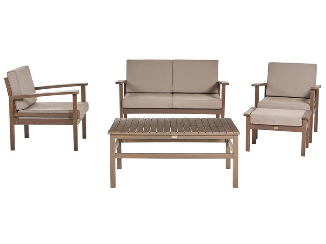 Garden Sofa Set Taupe Cushions Solid Dark Acacia Wood 4 Seater with Table Outdoor Conversation Set Beliani