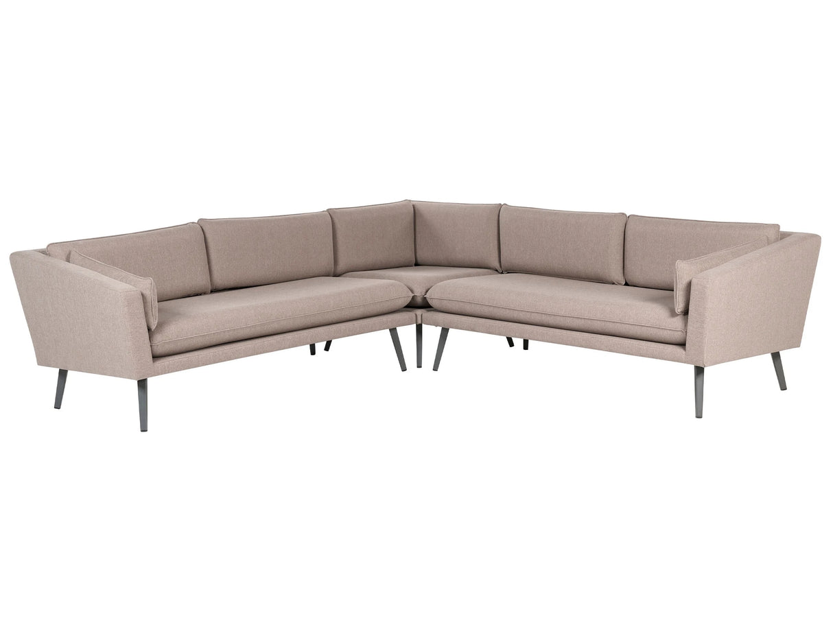 Outdoor Corner Sofa Beige Polyester Upholstery 5 Seater Garden Couch UV Water Resistant Modern Design Beliani