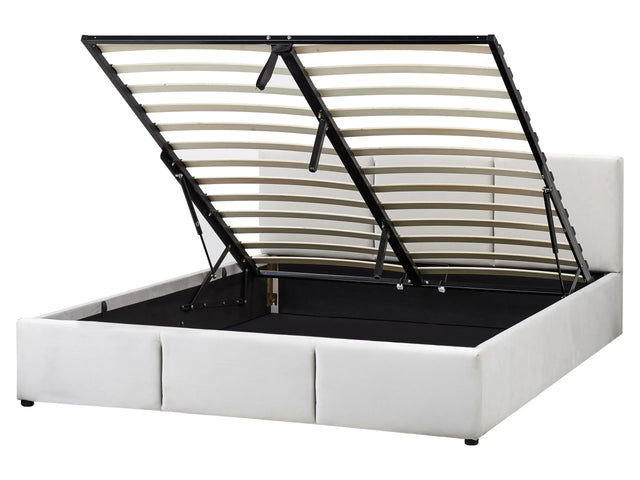 Ottoman Bed Light Grey Velvet Upholstery EU King Size 5ft3 Tufted Headboard Storage Function Beliani