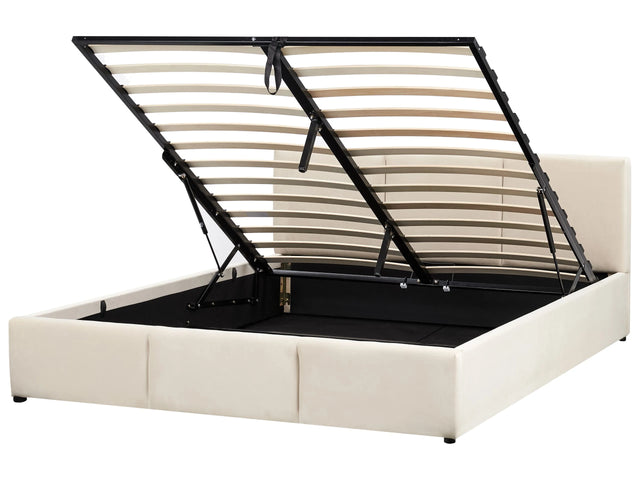 Ottoman Bed Light Beige Velvet Upholstery EU King Size 5ft3 Tufted Headboard Storage Function Beliani