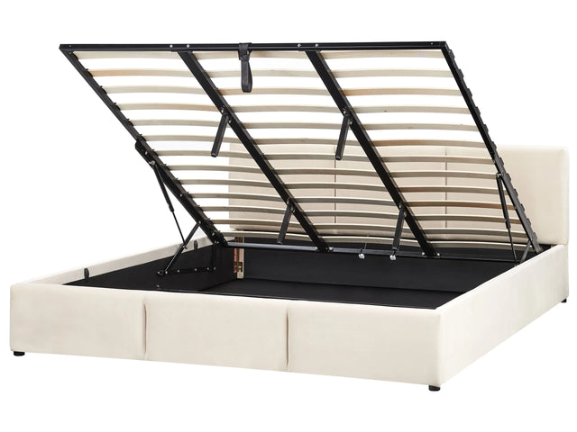 Ottoman Bed Light Beige Velvet Upholstery EU Super King Size 6ft Tufted Headboard Storage Function Beliani