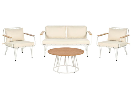 4-Seater Garden Sofa White and Beige Metal Steel 4 Seater with Cushions Modern Outdoor Beliani