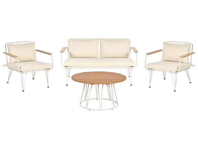 4-Seater Garden Sofa White and Beige Metal Steel 4 Seater with Cushions Modern Outdoor Beliani