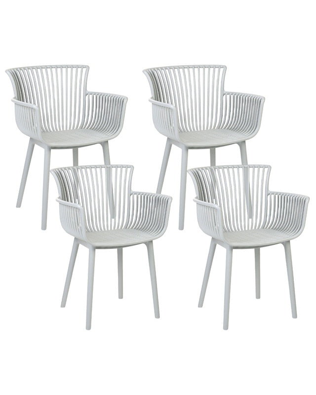 Set of 4 Dining Chairs Light Grey Plastic Indoor Outdoor Garden with Armrests Minimalistic Style Beliani