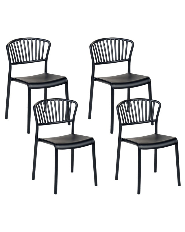 Set of 4 Dining Chairs Plastic Black Indoor Outdoor Garden Stacking Minimalistic Style Beliani