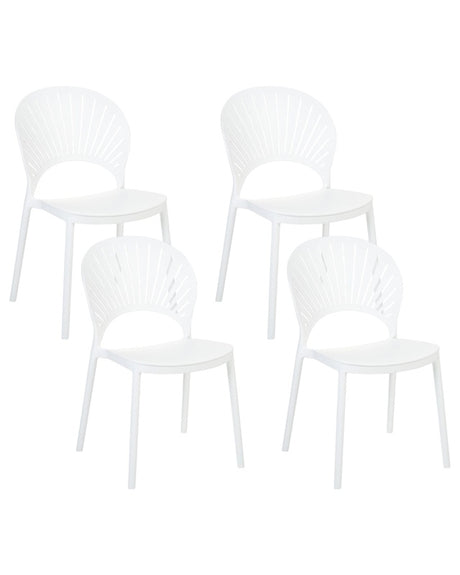 Set of 4 Dining Chairs Plastic White Indoor Outdoor Garden Stacking Minimalistic Style Beliani