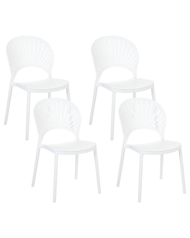 Set of 4 Dining Chairs Plastic White Indoor Outdoor Garden Stacking Minimalistic Style Beliani