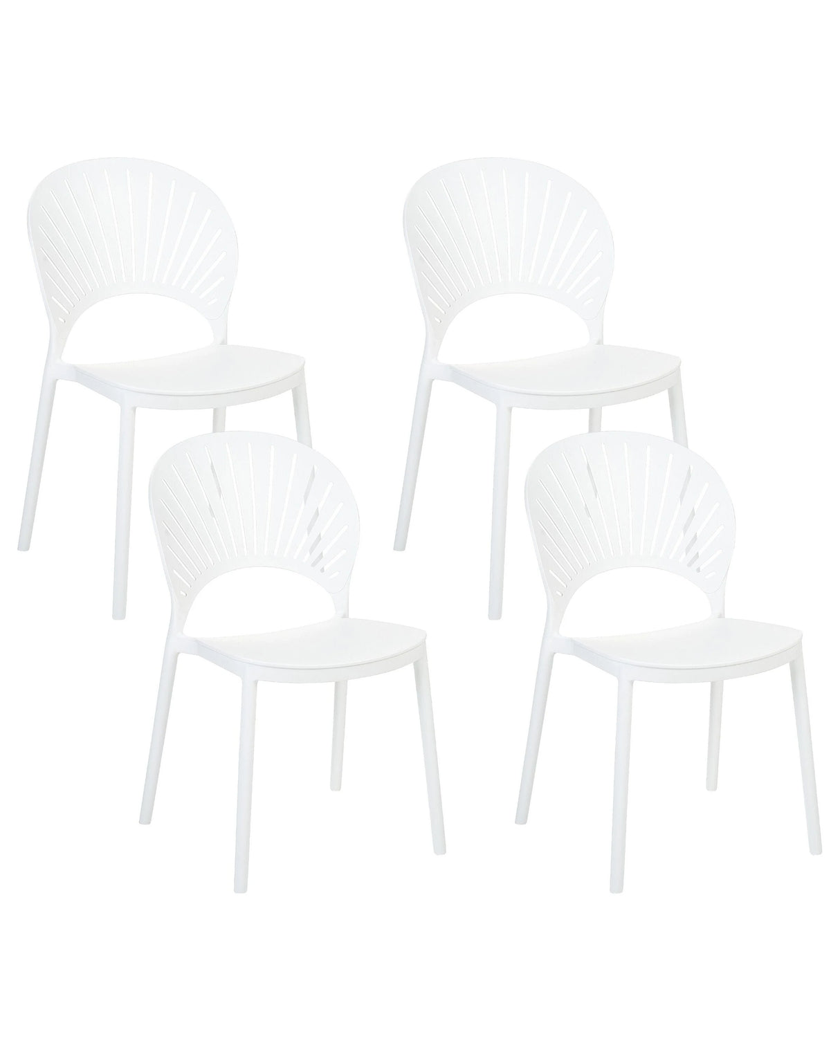 Set of 4 Dining Chairs Plastic White Indoor Outdoor Garden Stacking Minimalistic Style Beliani