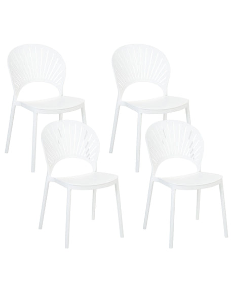 Set of 4 Dining Chairs Plastic White Indoor Outdoor Garden Stacking Minimalistic Style Beliani