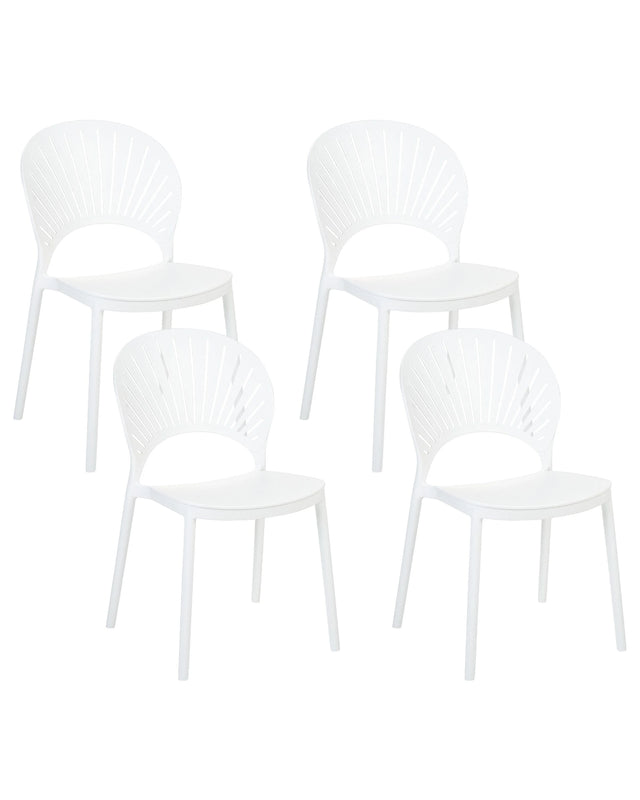Set of 4 Dining Chairs Plastic White Indoor Outdoor Garden Stacking Minimalistic Style Beliani