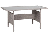 Outdoor grey wicker dining table, 145 x 80 cm rectangular tempered glass top 4 seats Beliani