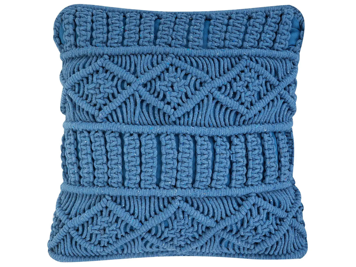 Decorative Cushion Blue Cotton Macram 45 x 45 cm Rope Boho Retro Decor Accessories Beliani