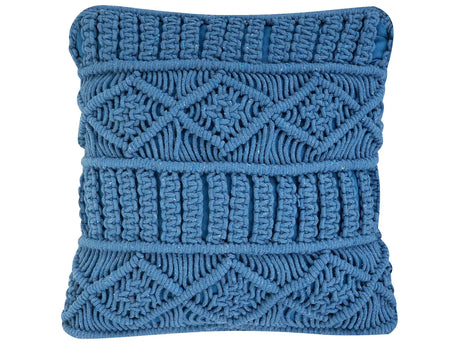 Decorative Cushion Blue Cotton Macram 45 x 45 cm Rope Boho Retro Decor Accessories Beliani