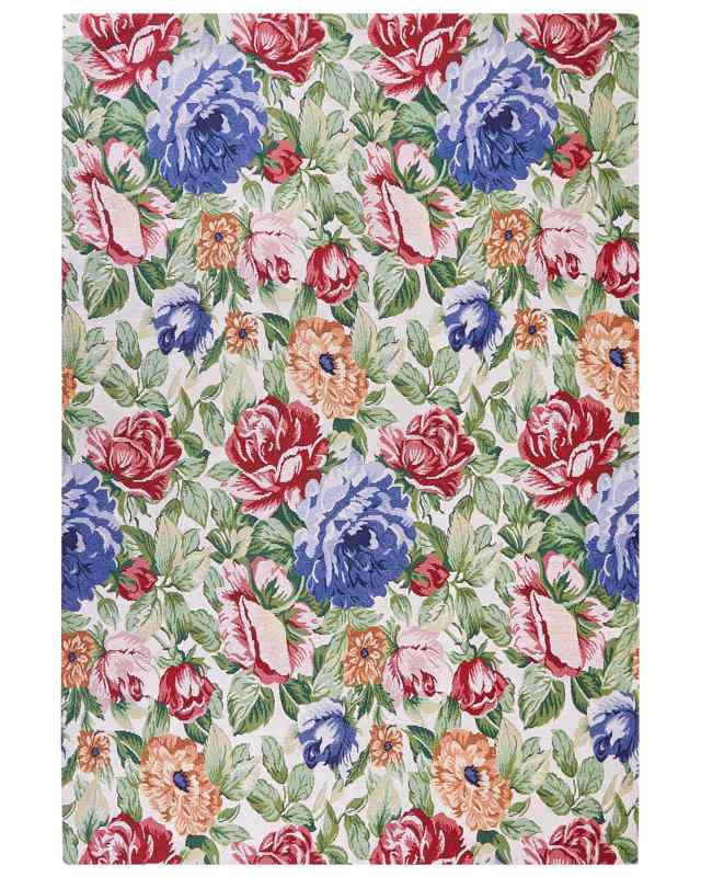 Rug Multicolour Cotton 200 x 300 cm Floral Pattern Flat Weave Jacquard Woven Living Room Bedroom Traditional Boho Beliani