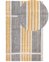 Area Rug Yellow and Black Cotton 140 x 200 cm Flat Weave Jacquard Woven Striped Pattern Boho Living Room Bedroom Beliani