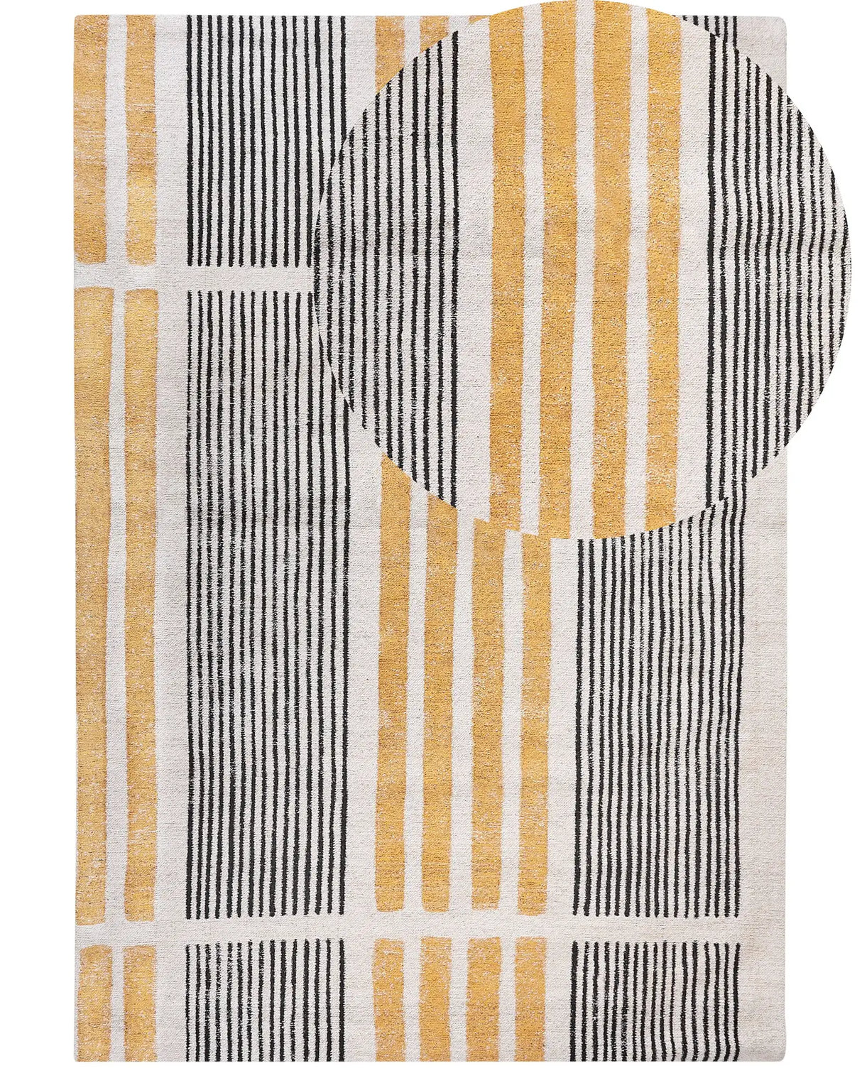 Area Rug Yellow and Black Cotton 200 x 300 cm Flat Weave Jacquard Woven Striped Pattern Boho Living Room Bedroom Beliani